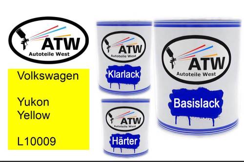 Volkswagen, Yukon Yellow, L10009: 1L Lackdose + 1L Klarlack + 500ml Härter - Set, von ATW Autoteile West.